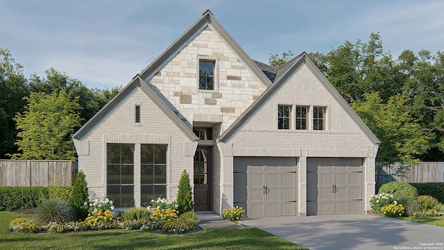 12949 Gilmore Bnd, San Antonio, TX 78245 - view of front facade with concrete driveway, brick siding, fence, and a garage