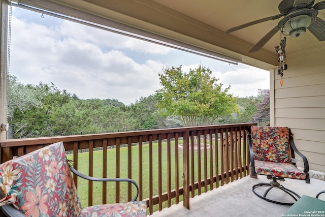balcony with a ceiling fan