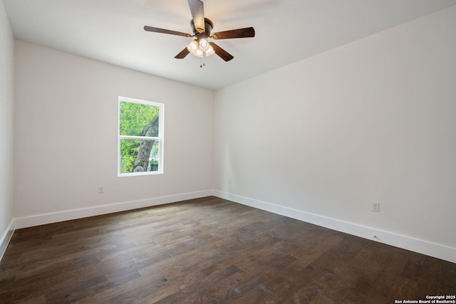 1030 Elsmere, San Antonio, TX 78201 - spare room with dark wood-type flooring, baseboards, and ceiling fan