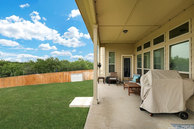 exterior space featuring a patio and a fenced backyard