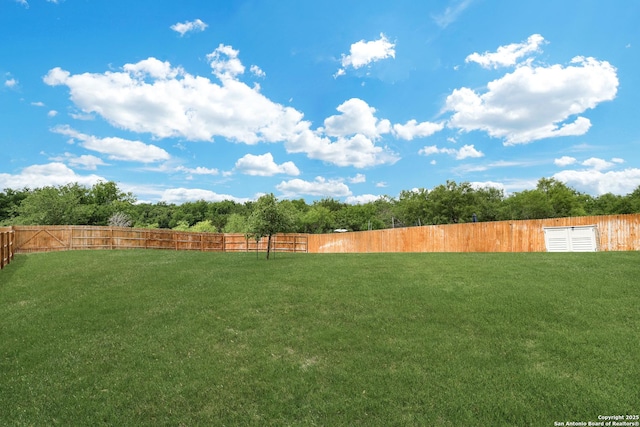 view of yard with a fenced backyard