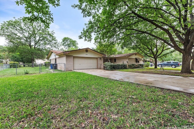 616 Ridgecrest, New Braunfels, TX 78130 - ranch-style home with brick siding, fence, a garage, concrete driveway, and a front yard