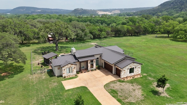 821 Bingham Ln, New Braunfels, TX 78132 - birds eye view of property with a mountain view and a wooded view