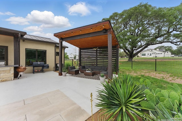 821 Bingham Ln, New Braunfels, TX 78132 - view of patio / terrace featuring fence, outdoor lounge area, and a grill