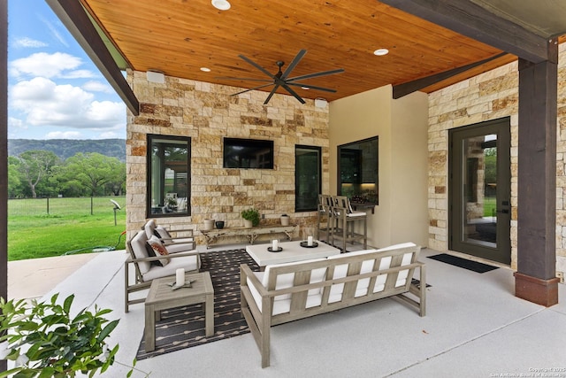 821 Bingham Ln, New Braunfels, TX 78132 - view of patio with ceiling fan, outdoor lounge area, and fence