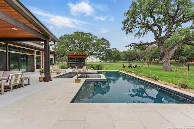 821 Bingham Ln, New Braunfels, TX 78132 - outdoor pool with a yard, fence, and a patio area