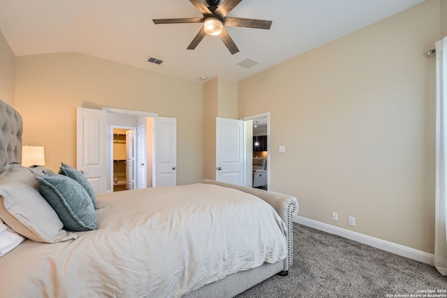2253 Sun Stone, New Braunfels, TX 78130 - bedroom featuring baseboards, visible vents, carpet, and vaulted ceiling
