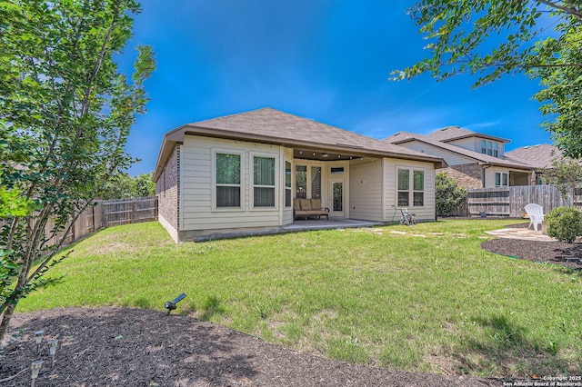 2253 Sun Stone, New Braunfels, TX 78130 - rear view of property with a patio area, a lawn, and a fenced backyard