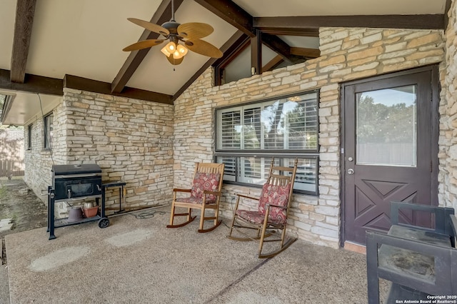 view of patio with a ceiling fan and covered porch