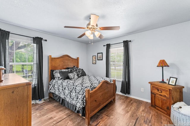 503 Lower Lacoste, Castroville, TX 78009 - bedroom with wood finished floors, baseboards, a ceiling fan, and multiple windows