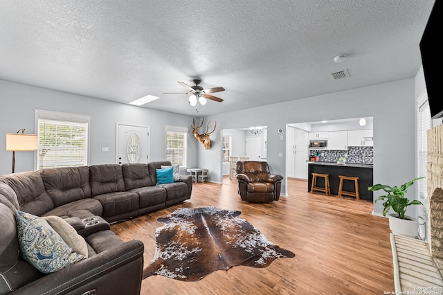 503 Lower Lacoste, Castroville, TX 78009 - living area with a wealth of natural light, visible vents, light wood-style flooring, and ceiling fan
