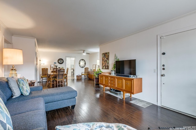 7500 Callaghan Rd Unit 172, San Antonio, TX 78229 - living room featuring ornamental molding and dark wood finished floors