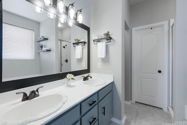 190 Da Vinci, San Antonio, TX 78258 - full bathroom featuring a shower stall, tile patterned flooring, and double vanity