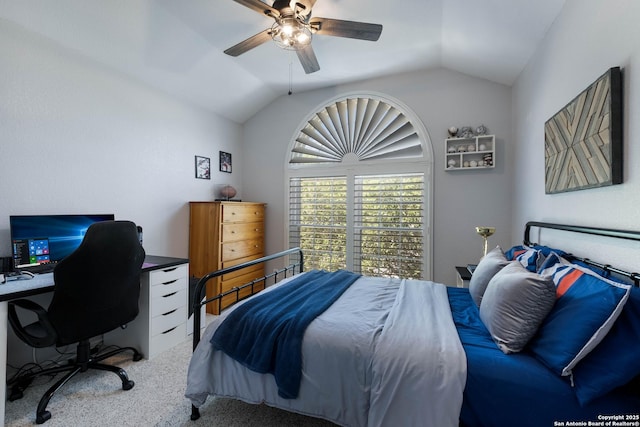 190 Da Vinci, San Antonio, TX 78258 - bedroom featuring lofted ceiling, ceiling fan, carpet flooring, and an office area