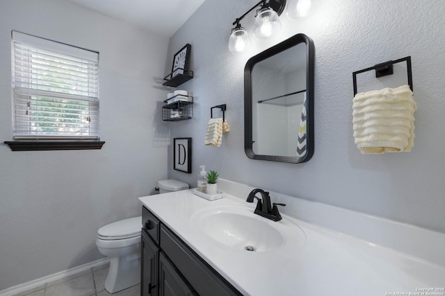 190 Da Vinci, San Antonio, TX 78258 - full bath with toilet, tile patterned floors, vanity, a shower with curtain, and baseboards