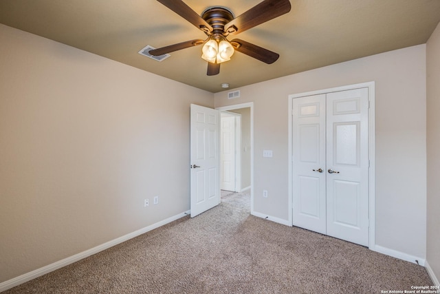 10603 Catfish Ln, San Antonio, TX 78224 - unfurnished bedroom with carpet flooring, baseboards, a closet, and a ceiling fan