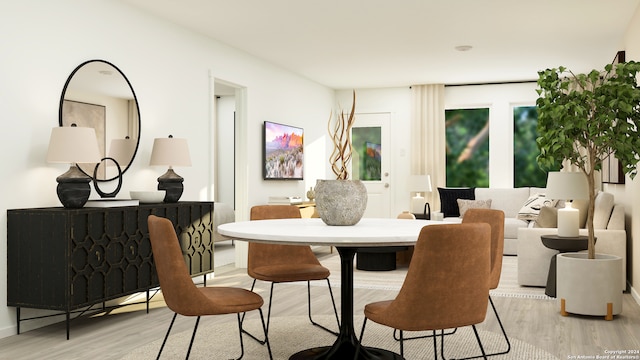 dining room with light wood finished floors