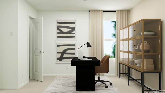 carpeted home office with baseboards