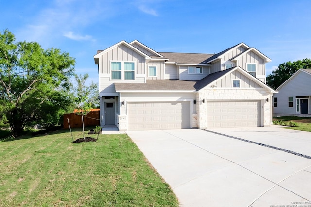 236/238 Joseph Cir, Cibolo, TX 78108 - view of front of property featuring board and batten siding, a front yard, driveway, and an attached garage