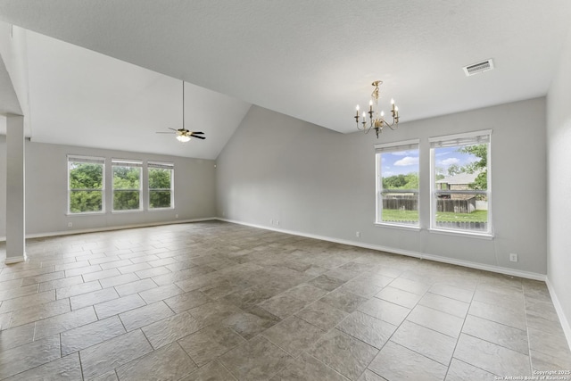 14626 Costa Leon, San Antonio, TX 78245 - empty room with ceiling fan with notable chandelier, baseboards, and visible vents