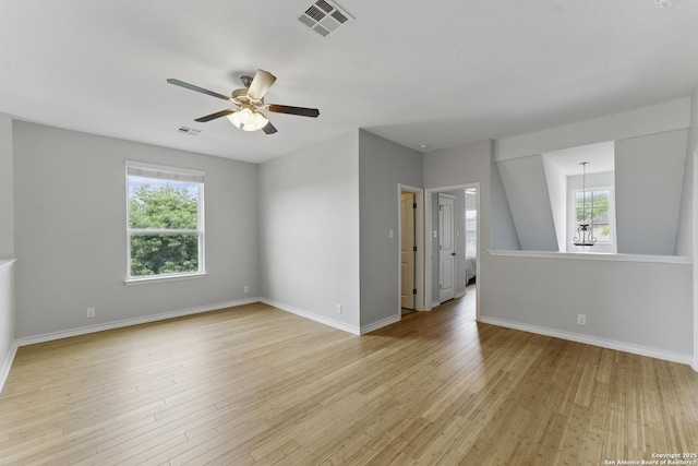 14626 Costa Leon, San Antonio, TX 78245 - unfurnished room featuring baseboards, ceiling fan, light wood-style flooring, and visible vents