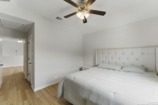 14626 Costa Leon, San Antonio, TX 78245 - bedroom with light wood finished floors, visible vents, baseboards, and ceiling fan