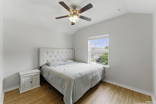 14626 Costa Leon, San Antonio, TX 78245 - bedroom featuring vaulted ceiling, light wood finished floors, baseboards, and ceiling fan