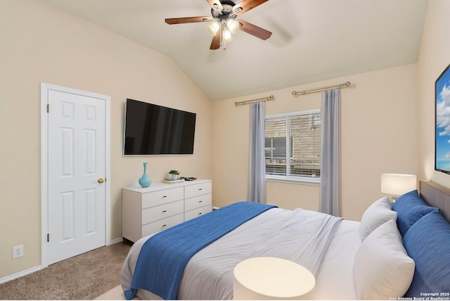 20437 Wild Spgs, San Antonio, TX 78258 - carpeted bedroom with vaulted ceiling, baseboards, and a ceiling fan