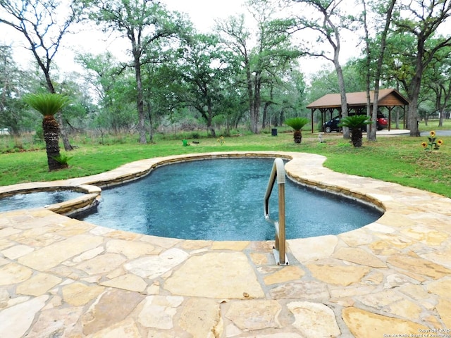 525 Cherry Rdg, Floresville, TX 78114 - view of swimming pool with a gazebo, a lawn, view of scattered trees, and a patio
