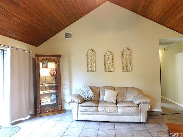 525 Cherry Rdg, Floresville, TX 78114 - tiled living room with vaulted ceiling, wooden ceiling, and baseboards