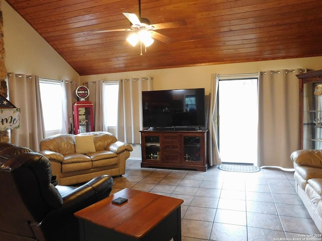 525 Cherry Rdg, Floresville, TX 78114 - living area featuring wooden ceiling, light tile patterned floors, lofted ceiling, a ceiling fan, and baseboards