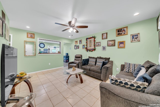 5118 War Cloud, San Antonio, TX 78242 - living room with a ceiling fan, light tile patterned floors, and recessed lighting