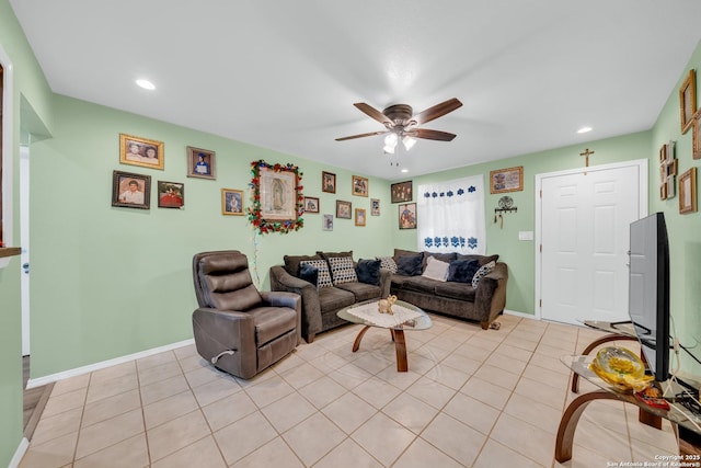 5118 War Cloud, San Antonio, TX 78242 - living area with a ceiling fan, recessed lighting, light tile patterned floors, and baseboards