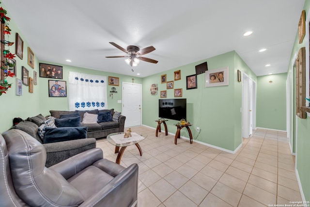 5118 War Cloud, San Antonio, TX 78242 - living area with ceiling fan, light tile patterned floors, recessed lighting, and baseboards