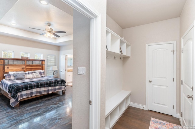 1345 Birch Ln, Fischer, TX 78623 - bedroom with baseboards, dark wood-style flooring, recessed lighting, and ensuite bath