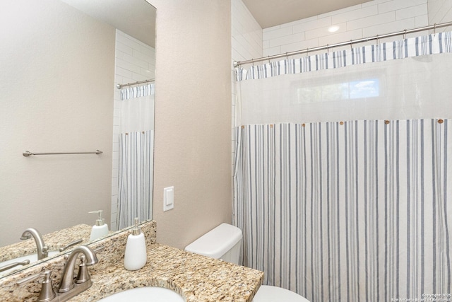 1345 Birch Ln, Fischer, TX 78623 - bathroom featuring toilet, vanity, and a shower with curtain