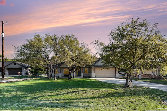 1345 Birch Ln, Fischer, TX 78623 - view of front of property featuring driveway, an attached garage, and a front yard