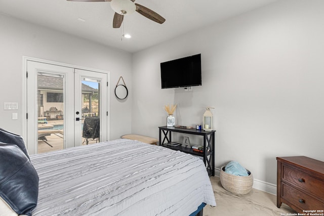 397 County Road 367, Hondo, TX 78861 - bedroom with french doors, access to outside, a ceiling fan, baseboards, and recessed lighting