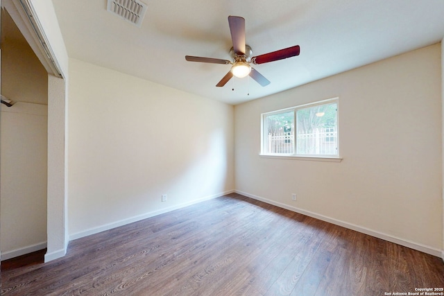 5423 Princess Diane, San Antonio, TX 78229 - empty room with a ceiling fan, wood finished floors, and baseboards