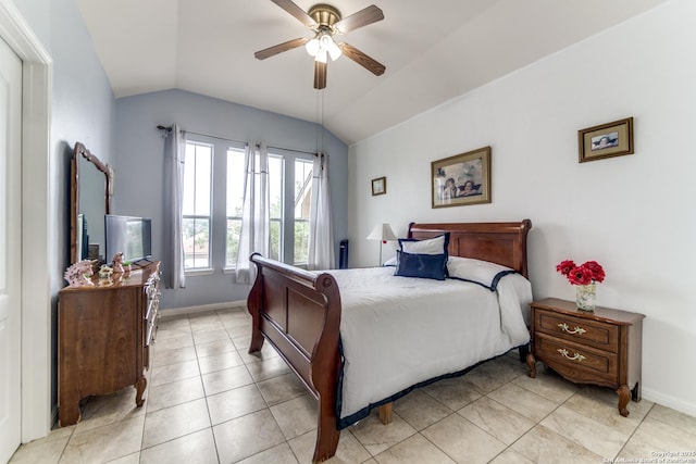 22319 Chimayo, San Antonio, TX 78258 - bedroom featuring lofted ceiling, light tile patterned floors, baseboards, and ceiling fan
