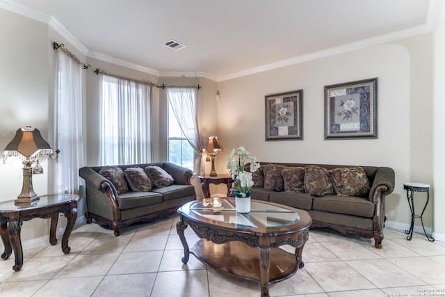 22319 Chimayo, San Antonio, TX 78258 - living room featuring ornamental molding, baseboards, and light tile patterned floors