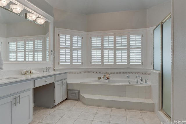 27 Sherborne Wood, San Antonio, TX 78218 - full bath with a bath, double vanity, and tile patterned flooring