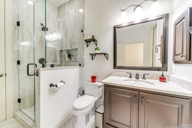 714 Ruidosa Downs, Helotes, TX 78023 - full bathroom featuring a marble finish shower, toilet, and vanity