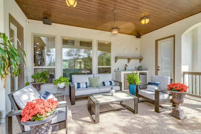 714 Ruidosa Downs, Helotes, TX 78023 - sunroom with wooden ceiling and carpet