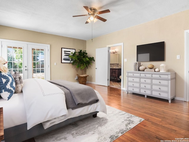 928 W Huisache, San Antonio, TX 78201 - bedroom with access to outside, french doors, wood finished floors, connected bathroom, and baseboards