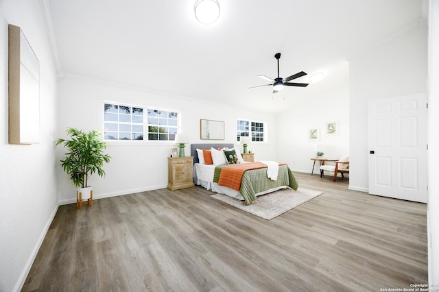 15031 Geronimo, San Antonio, TX 78254 - bedroom with wood finished floors, crown molding, baseboards, and lofted ceiling