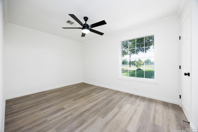 15031 Geronimo, San Antonio, TX 78254 - unfurnished room with wood finished floors, ceiling fan, crown molding, and baseboards