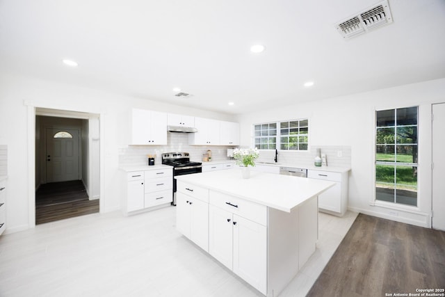 15031 Geronimo, San Antonio, TX 78254 - kitchen with appliances with stainless steel finishes, under cabinet range hood, tasteful backsplash, light countertops, and recessed lighting