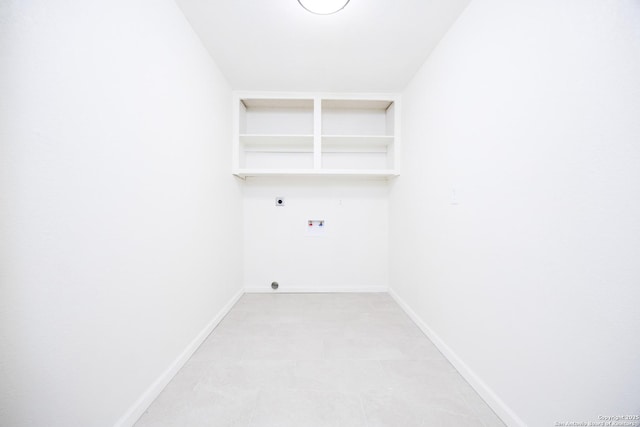 15031 Geronimo, San Antonio, TX 78254 - laundry room with electric dryer hookup, washer hookup, and baseboards