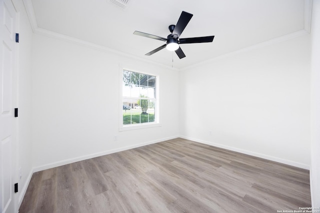 15031 Geronimo, San Antonio, TX 78254 - spare room featuring crown molding, wood finished floors, a ceiling fan, and baseboards